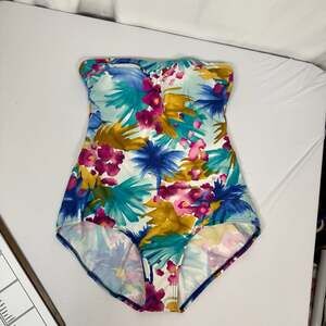 Jantzen Classics Tropical Floral Strapless Bandeau One-Piece Swimsuit Size 12